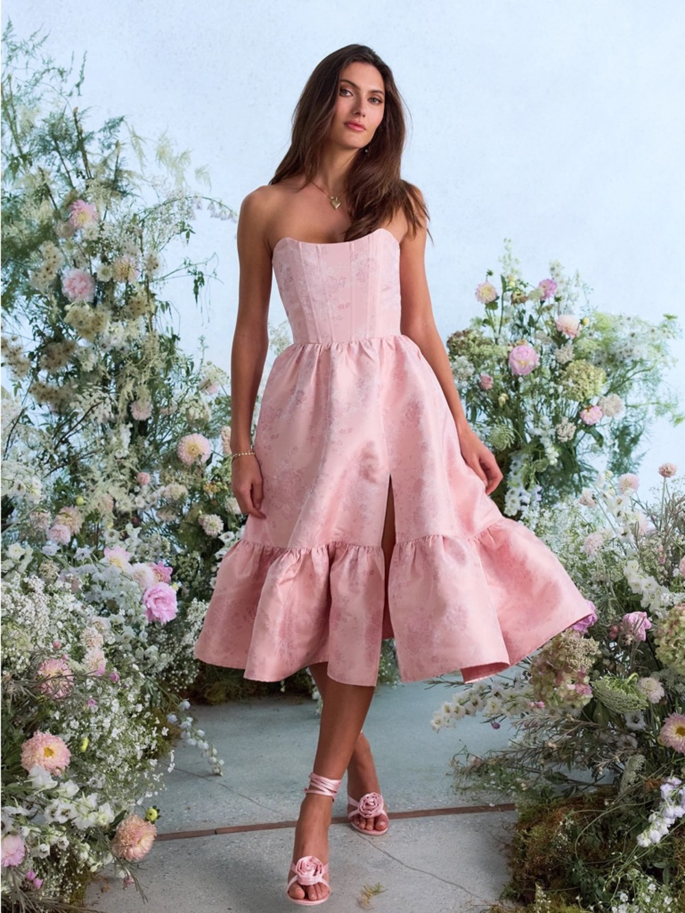 V. Chapman The Virginia Dress in Light Pink Windsor Brocade
